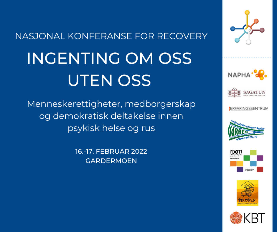 Facebookinnlegg - konferansen Ingenting om oss uten oss 2022 Tekstplakat til Facebook (bilde)